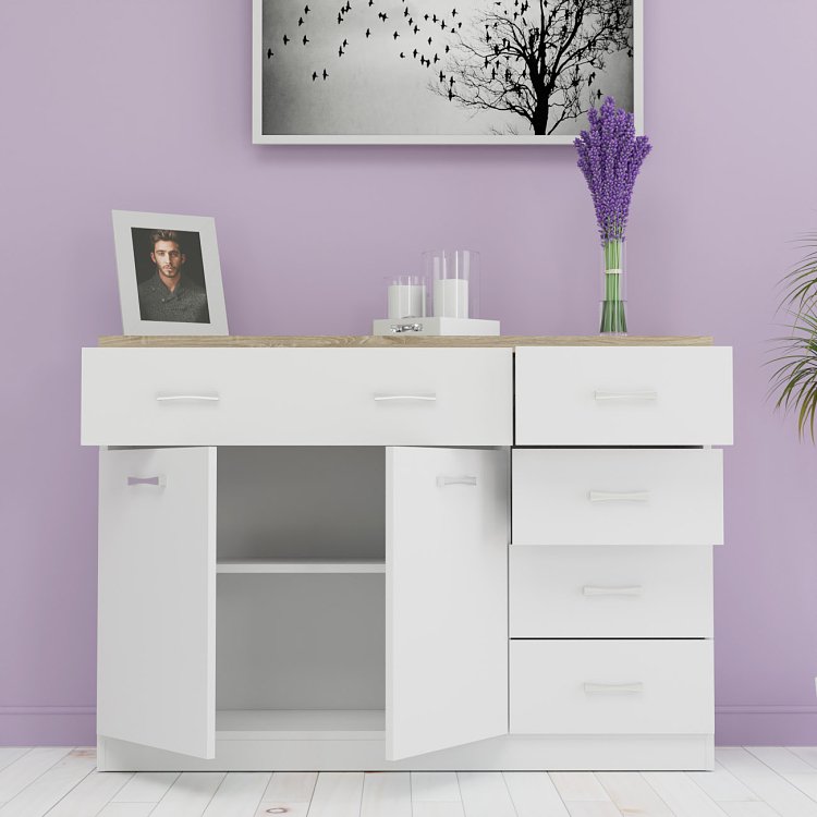 Μπουφές 120x33x85εκ Top Mix2D5S Λευκό-Sonoma μέ 5 Συρτάρια TO-KOM2D5SWH