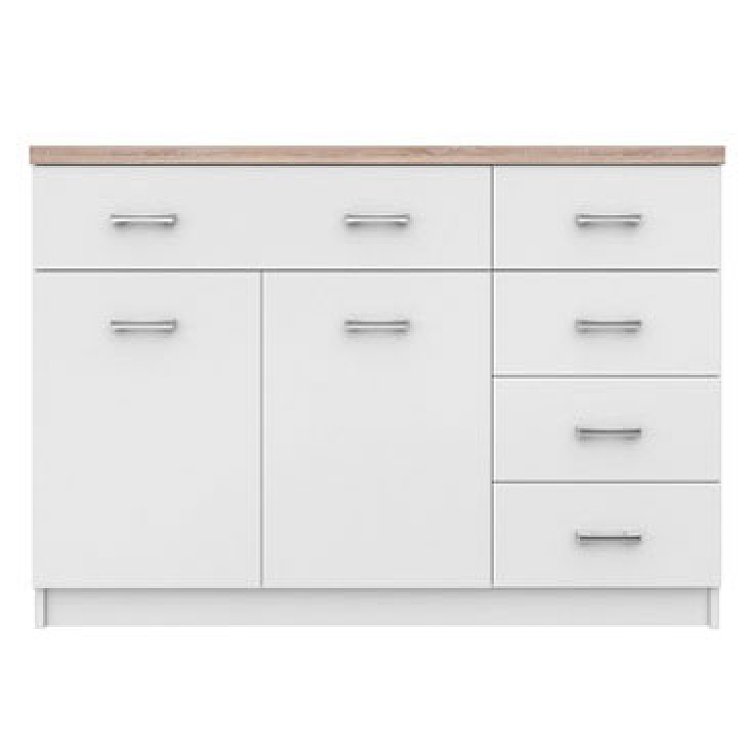 Μπουφές 120x33x85εκ Top Mix2D5S Λευκό-Sonoma μέ 5 Συρτάρια TO-KOM2D5SWH