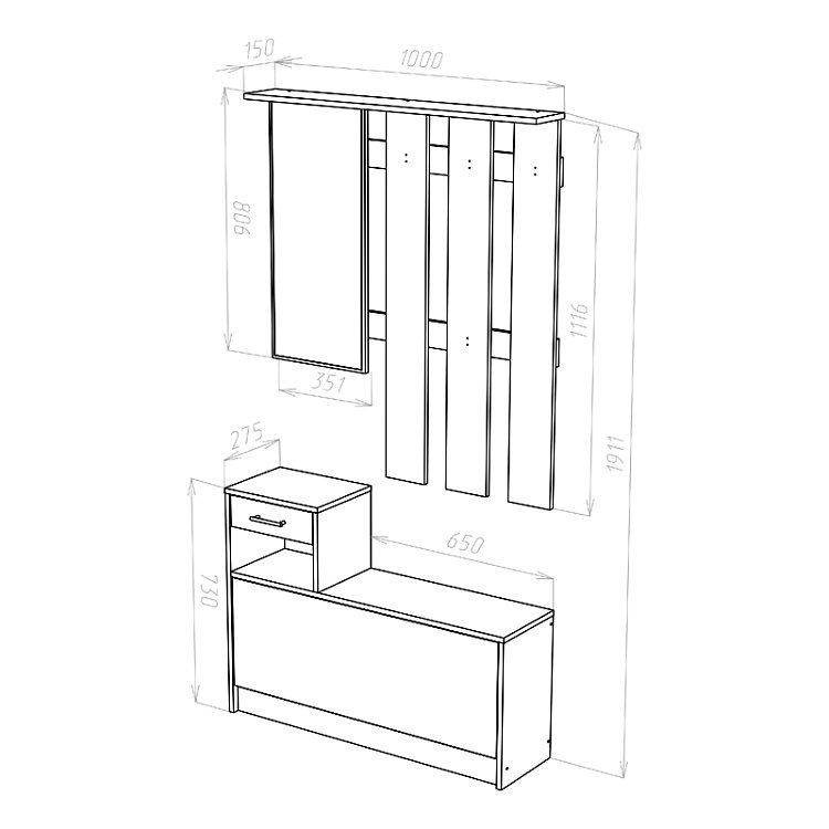 Έπιπλο εισόδου Jamie pakoworld φυσικό-λευκό 100x27.5x187εκ 173-000021