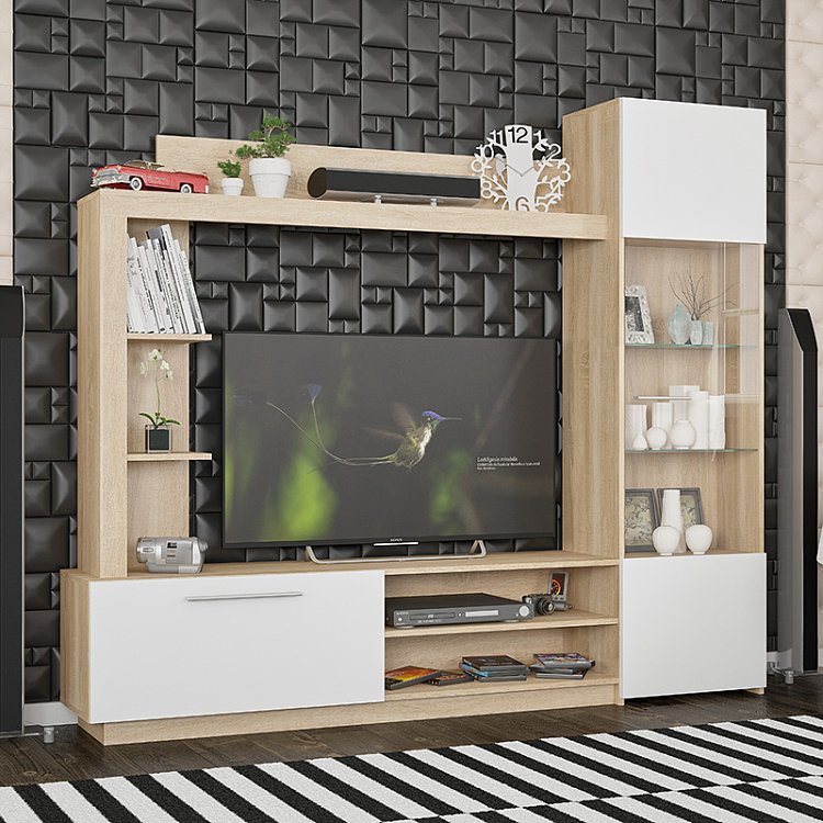 Σύνθετο σαλονιού June pakoworld sonoma-λευκό 204x35x177εκ 173-000043