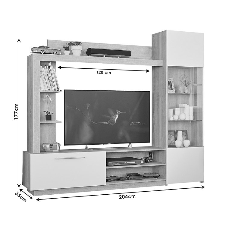 Σύνθετο σαλονιού June pakoworld sonoma-λευκό 204x35x177εκ 173-000043