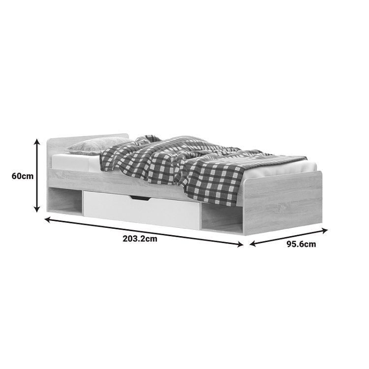 Κρεβάτι με συρτάρι Letto pakoworld σε oak - λευκό απόχρωση 90x200εκ 173-000049