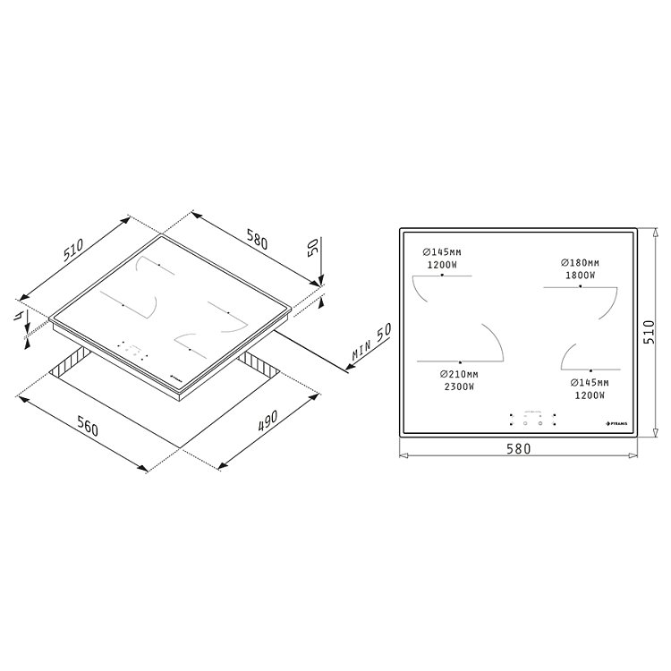 PYRAMIS PHC61410IFB Κεραμική Εστία 60cm Μαύρη 174020040
