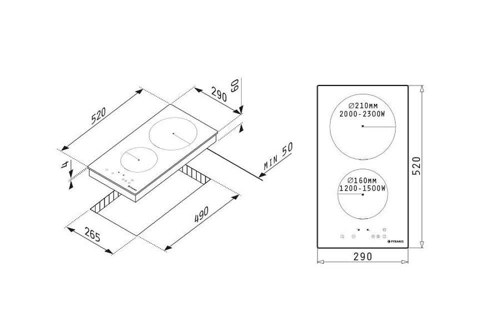 PYRAMIS PHI32230FMB Εστία Domino Επαγωγική 174020090