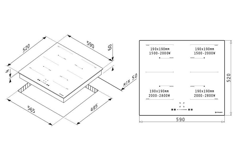 PYRAMIS PHI63432FMB Επαγωγική Εστία 60cm Μαύρη 174020140