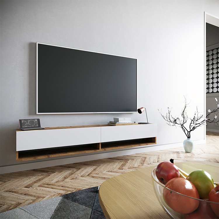 Έπιπλο τηλεόρασης επιτοίχιο Handra pakoworld λευκό-oak 180x31,5x29,5εκ 176-000002