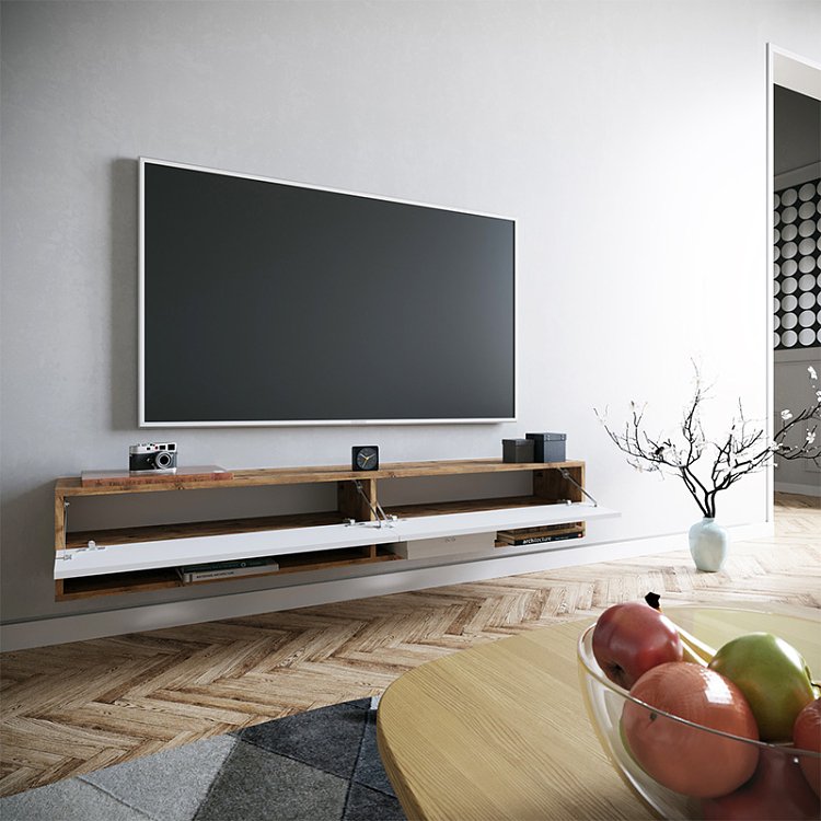 Έπιπλο τηλεόρασης επιτοίχιο Handra pakoworld λευκό-oak 180x31,5x29,5εκ 176-000002