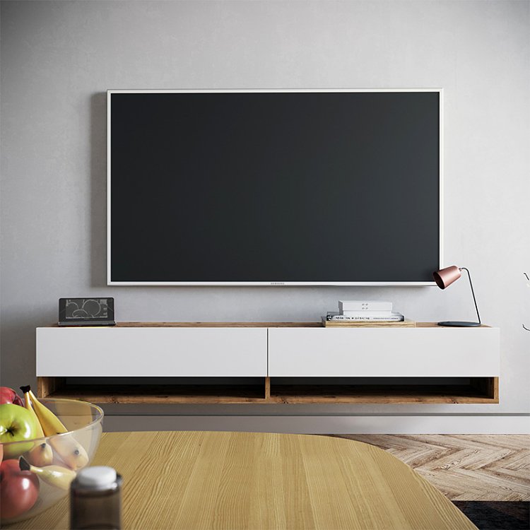 Έπιπλο τηλεόρασης επιτοίχιο Handra pakoworld λευκό-oak 180x31,5x29,5εκ 176-000002
