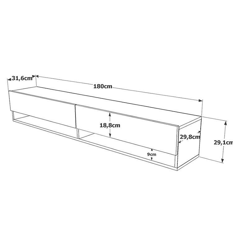 Έπιπλο τηλεόρασης επιτοίχιο Handra pakoworld λευκό-oak 180x31,5x29,5εκ 176-000002