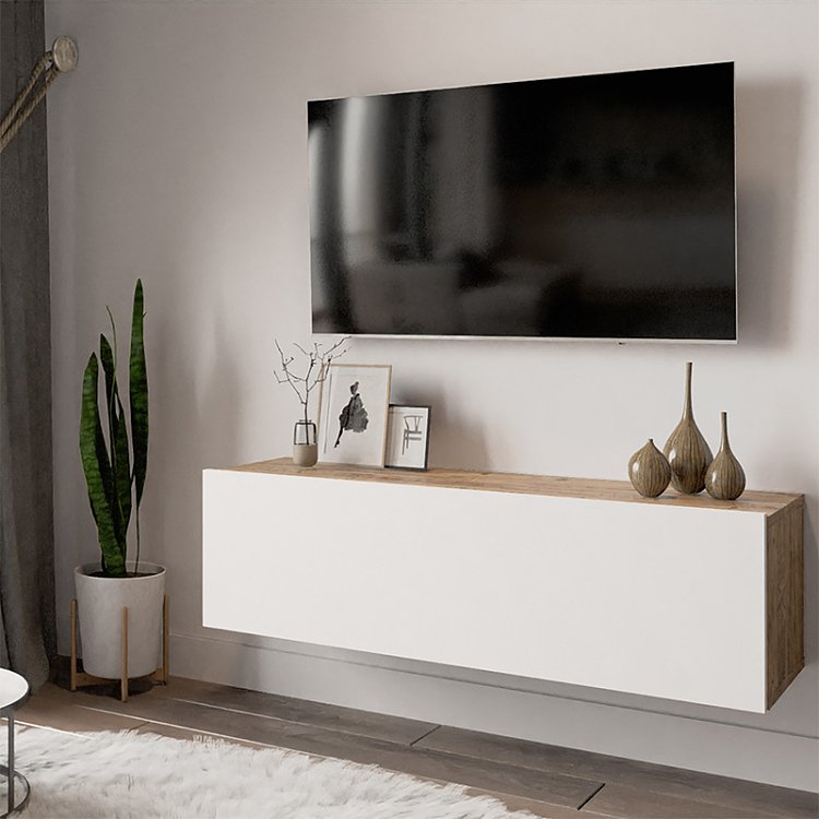 Έπιπλο τηλεόρασης επιτοίχιο Serit pakoworld λευκό-oak 100x31,5x29,5εκ 176-000006