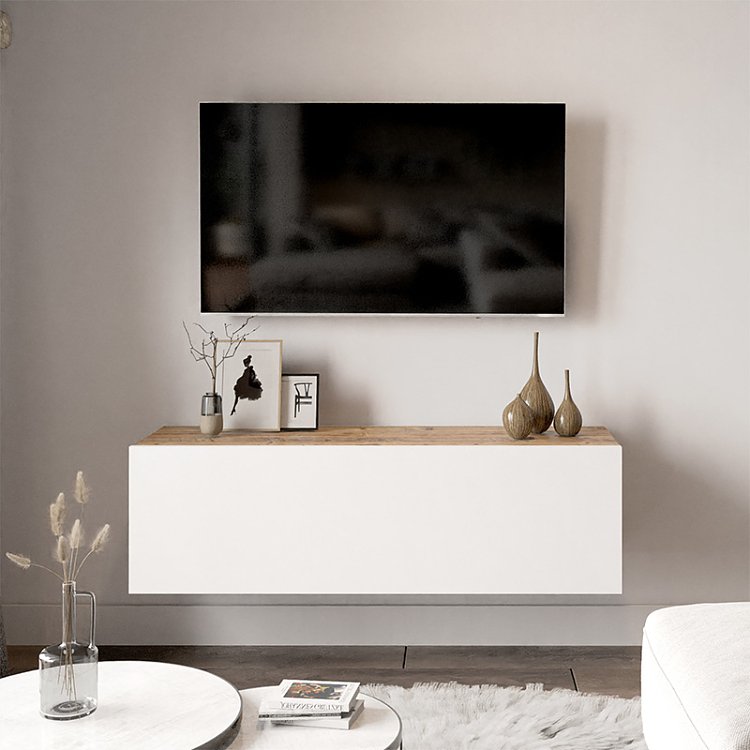 Έπιπλο τηλεόρασης επιτοίχιο Serit pakoworld λευκό-oak 100x31,5x29,5εκ 176-000006