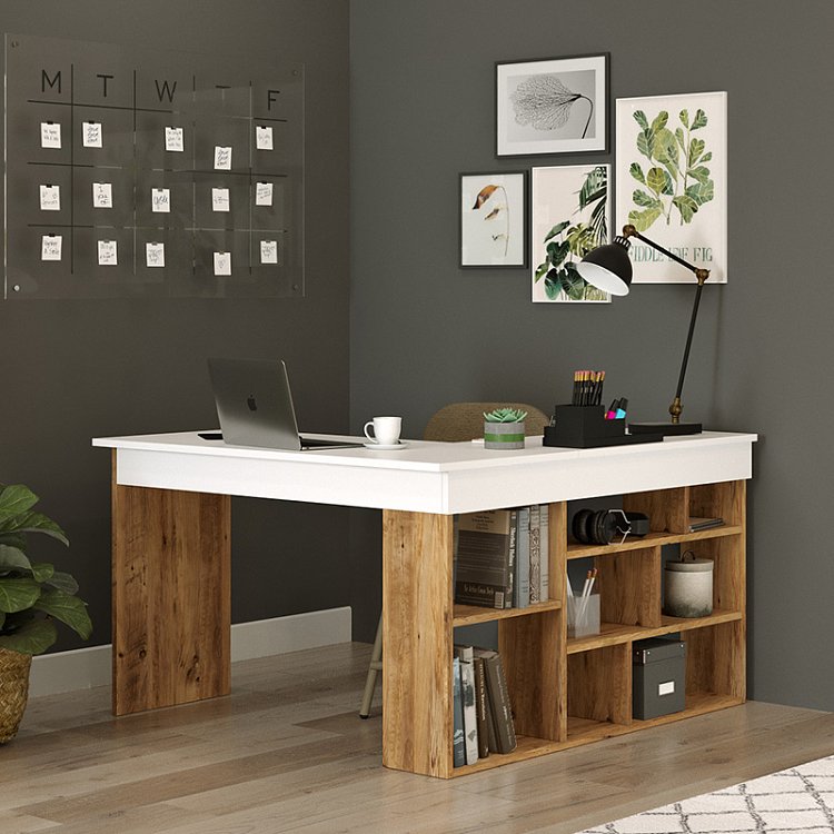 Γραφείο γωνιακό Rosaline pakoworld λευκό-oak 120x129x72εκ 176-000010