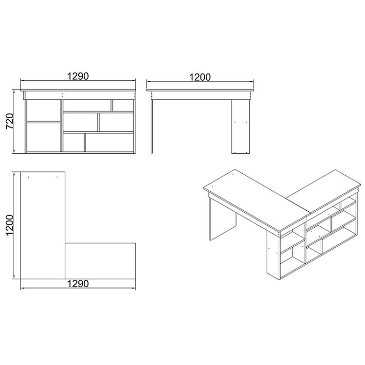 Γραφείο γωνιακό Rosaline pakoworld λευκό-oak 120x129x72εκ 176-000010