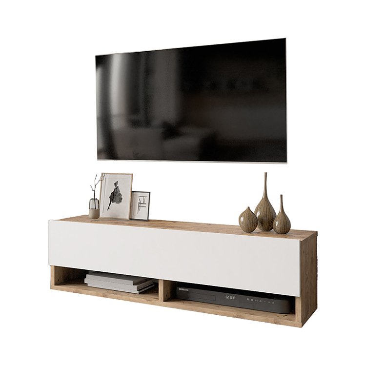 Έπιπλο τηλεόρασης επιτοίχιο Roscoe pakoworld λευκό-oak 100x31.5x29.5εκ 176-000031