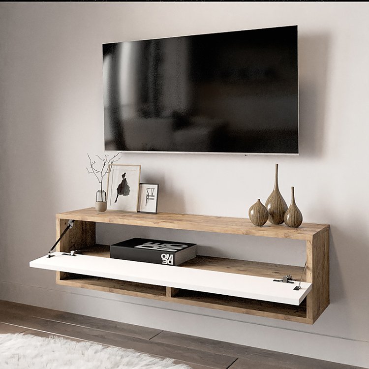 Έπιπλο τηλεόρασης επιτοίχιο Roscoe pakoworld λευκό-oak 100x31.5x29.5εκ 176-000031