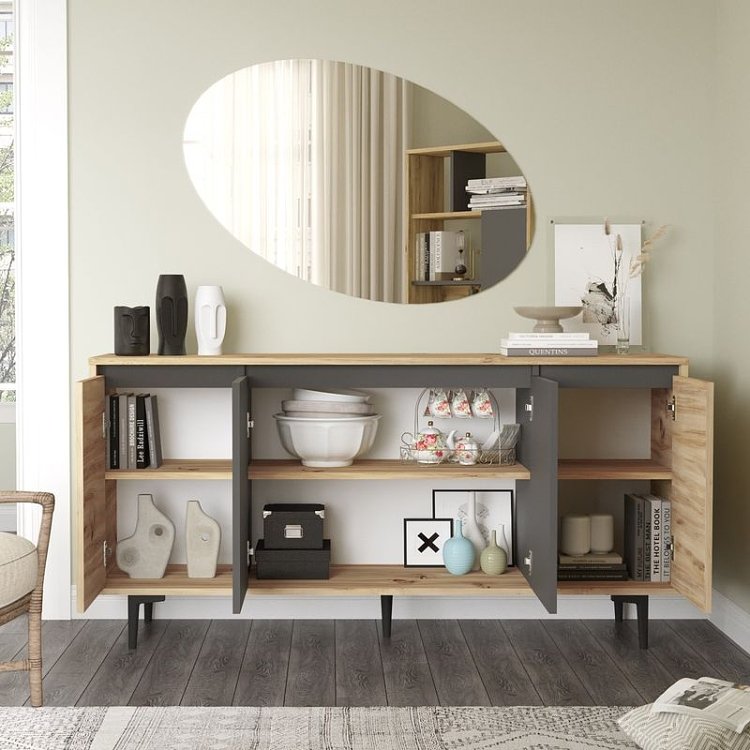 Μπουφές Augusta pakoworld oak-ανθρακί 160x40x78.5εκ 176-000036