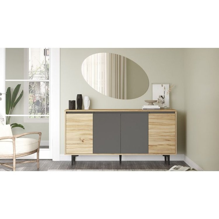 Μπουφές Augusta pakoworld oak-ανθρακί 160x40x78.5εκ 176-000036