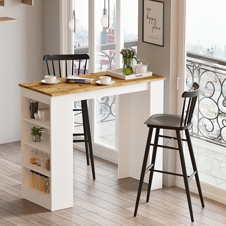 Τραπέζι μπαρ Riff pakoworld λευκό-oak 120x51.5x101.5εκ 176-000052