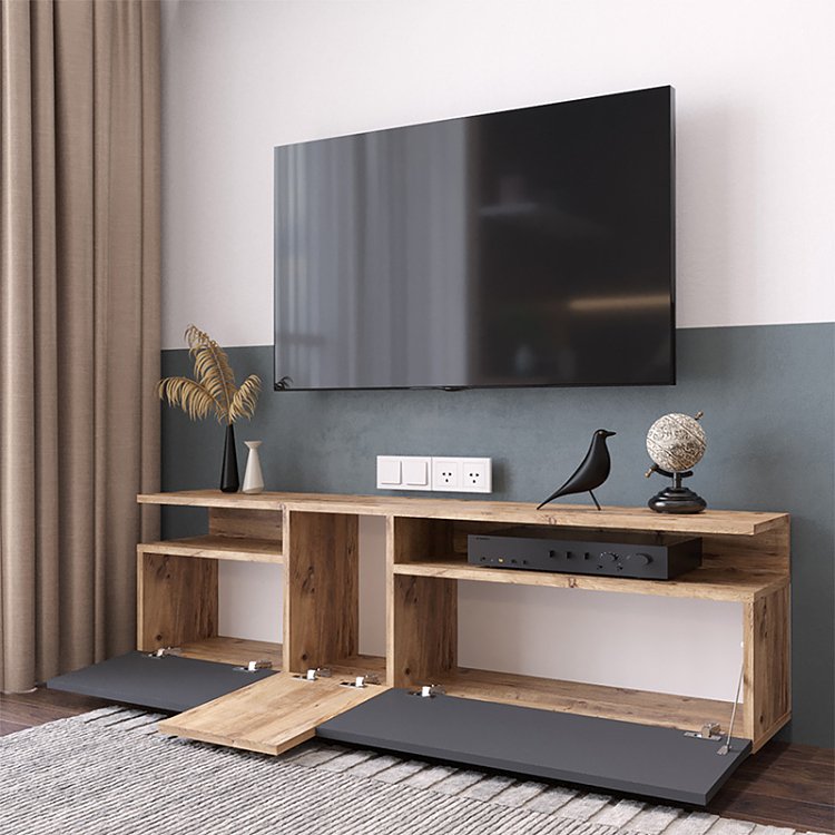 Έπιπλο τηλεόρασης Elana pakoworld sonoma-ανθρακί 150x29.5x46.3εκ 176-000054