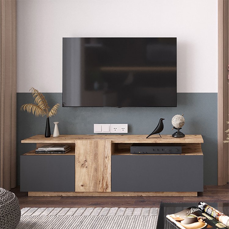 Έπιπλο τηλεόρασης Elana pakoworld sonoma-ανθρακί 150x29.5x46.3εκ 176-000054