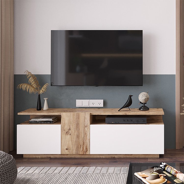 Έπιπλο τηλεόρασης Elana pakoworld sonoma-λευκό 150x29.5x46.3εκ 176-000055