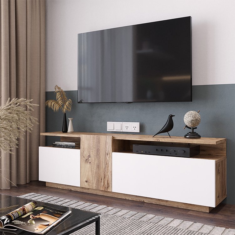 Έπιπλο τηλεόρασης Elana pakoworld sonoma-λευκό 150x29.5x46.3εκ 176-000055