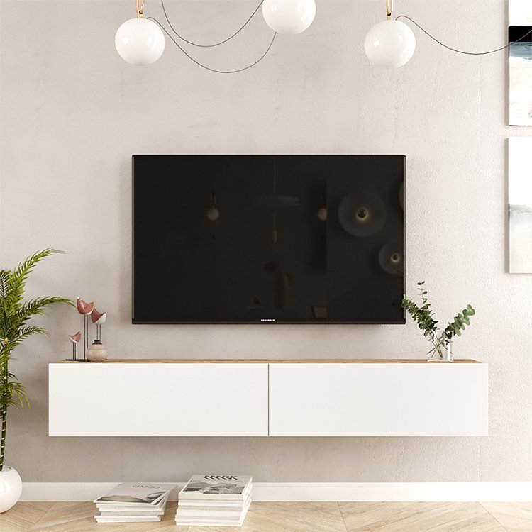 Έπιπλο τηλεόρασης επιτοίχιο Dello pakoworld λευκό-oak 180x31.6x29.6εκ 176-000059