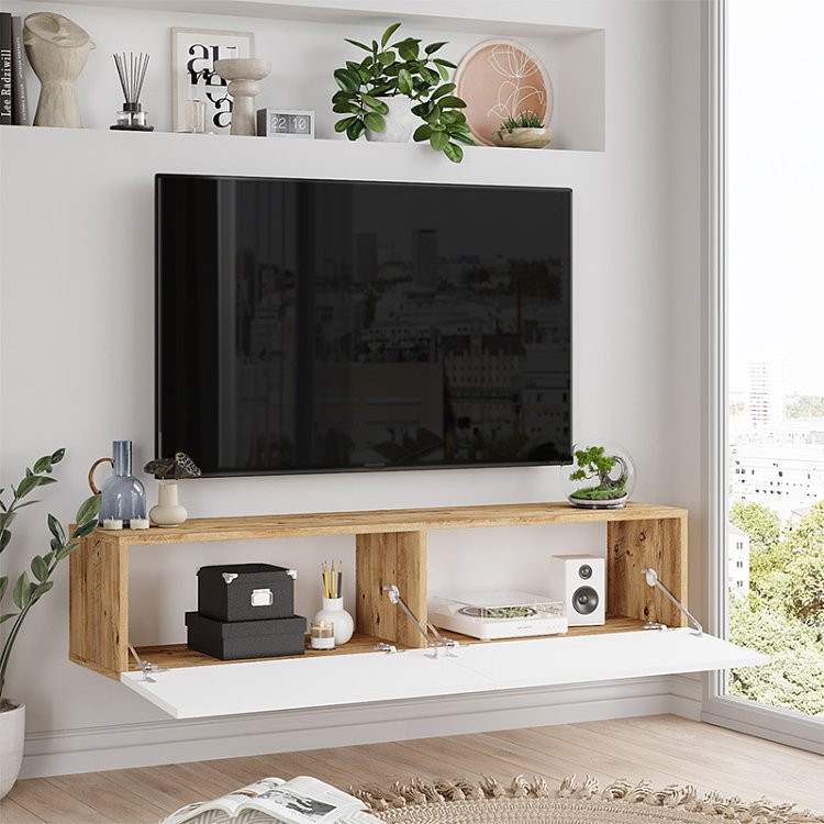 Έπιπλο τηλεόρασης επιτοίχιο Serit pakoworld λευκό-sonoma 140x31.6x29.6εκ 176-000062