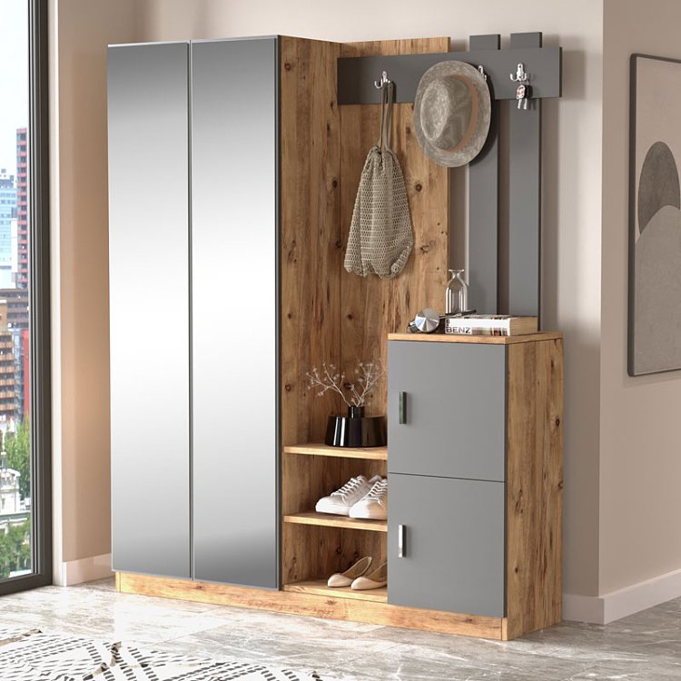 Έπιπλο εισόδου Doorse pakoworld μελαμίνης ανθρακί-oak 147.5x35x180εκ 176-000129