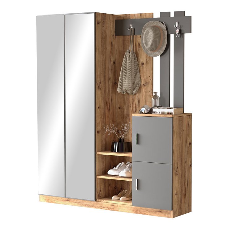 Έπιπλο εισόδου Doorse pakoworld μελαμίνης ανθρακί-oak 147.5x35x180εκ 176-000129