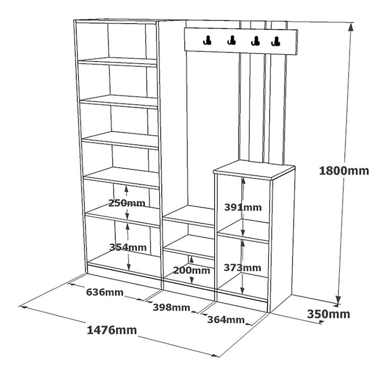 Έπιπλο εισόδου Doorse pakoworld μελαμίνης ανθρακί-oak 147.5x35x180εκ 176-000129