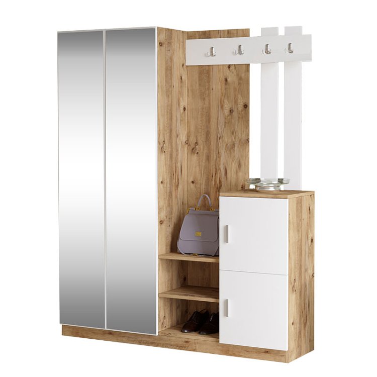Έπιπλο εισόδου Doorse pakoworld μελαμίνης λευκό-oak 147.5x35x180εκ 176-000130