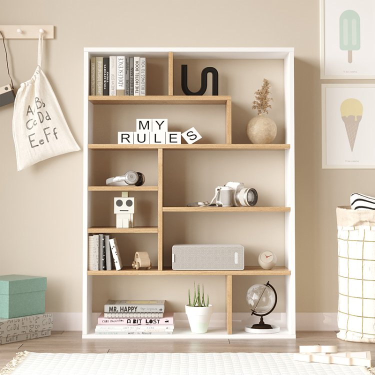 Βιβλιοθήκη Decora pakoworld σε oak-λευκό απόχρωση 90x22x123.6εκ 176-000204