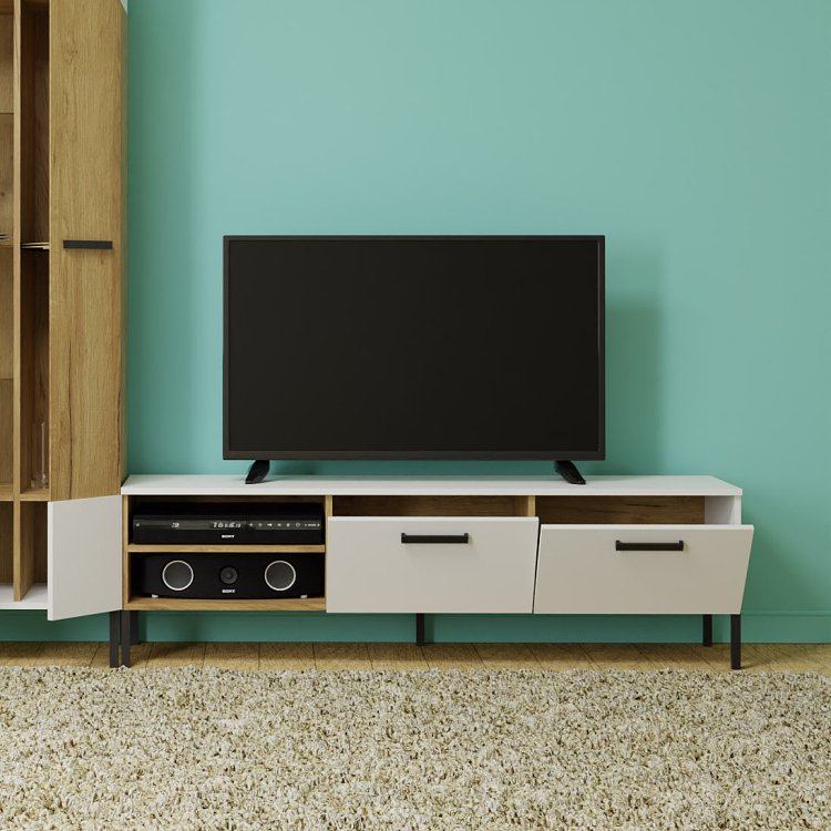 Έπιπλο Τηλεόρασης Santes Χρυσό Δρυς-Λευκό 155x42x45.7cm TO-SANTTV2KWH
