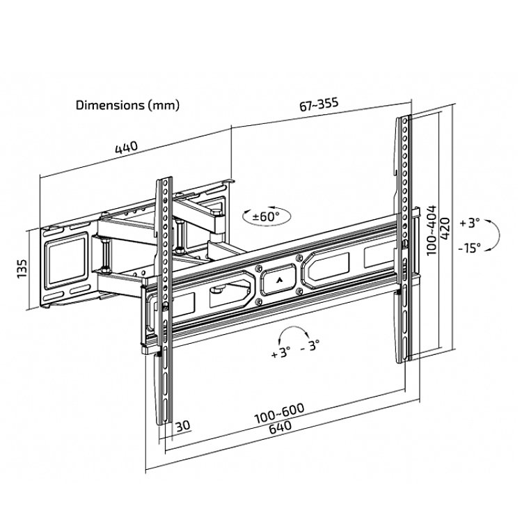 SUPERIOR FULL MOTION Επιτοίχια Βάση Τηλεόρασης 37"-80" 188-0068