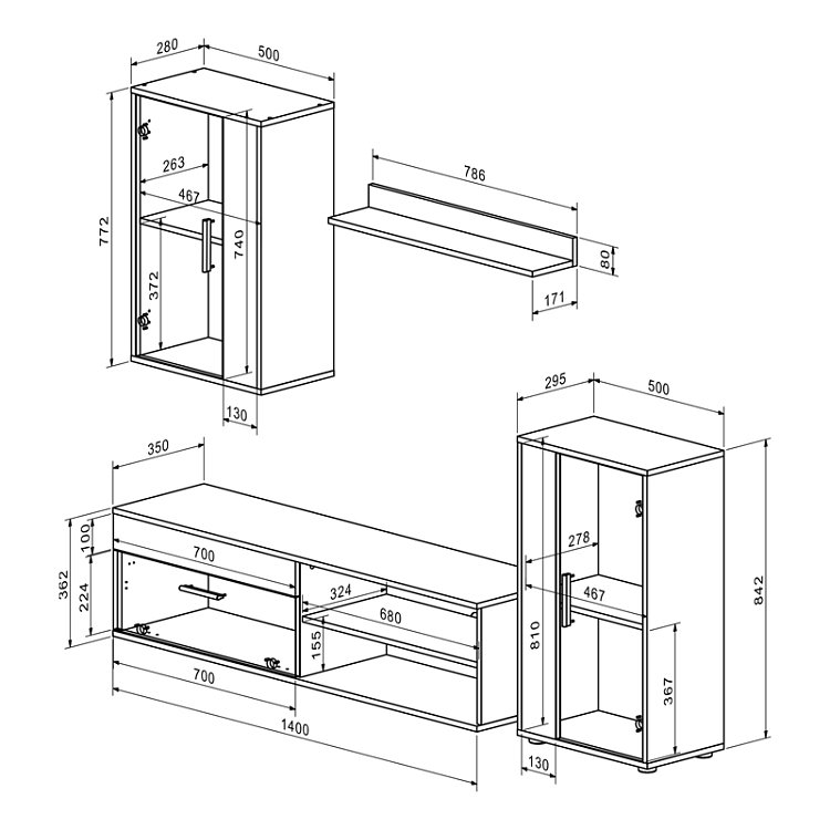 Σύνθετο σαλονιού Zafira pakoworld sonoma-λευκό 190x35x190εκ 192-000001