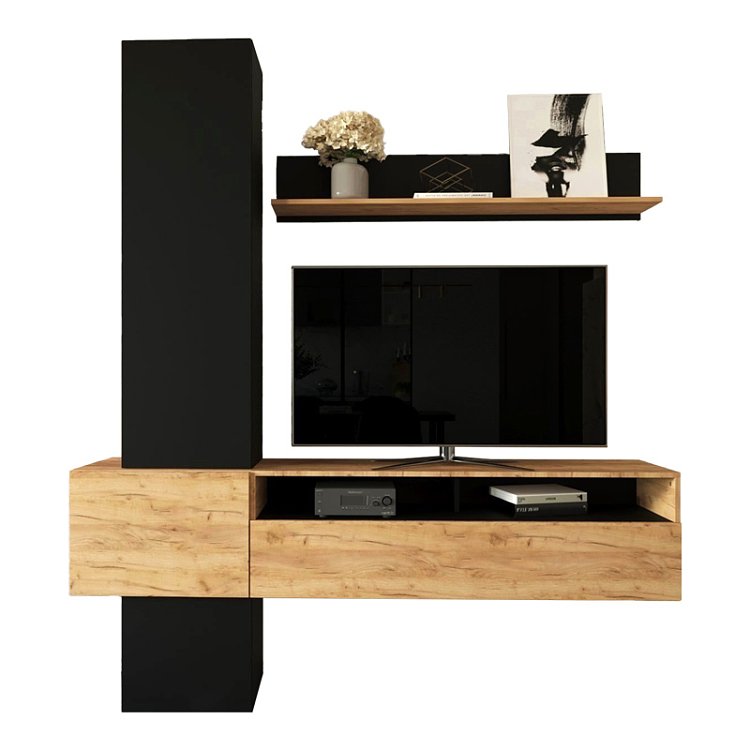 Σύνθετο σαλονιού Wendy pakoworld σε oak-μαύρη απόχρωση 195.1x37.3x219.1εκ 192-000046