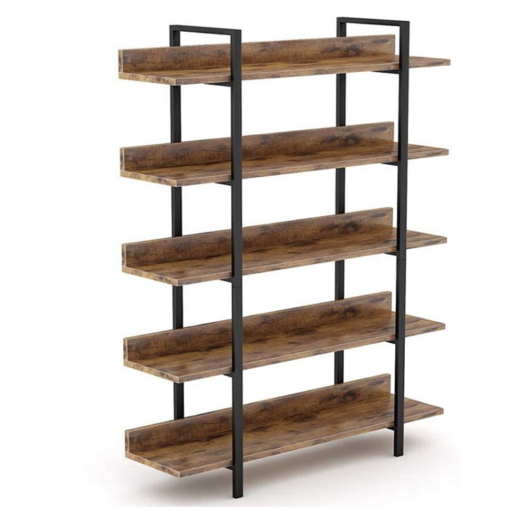 Βιβλιοθήκη Almond pakoworld καρυδί-μαύρο 119x27x185εκ 197-000035