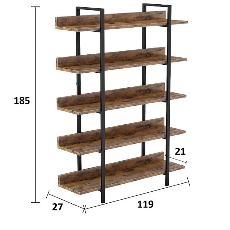 Βιβλιοθήκη Almond pakoworld καρυδί-μαύρο 119x27x185εκ 197-000035