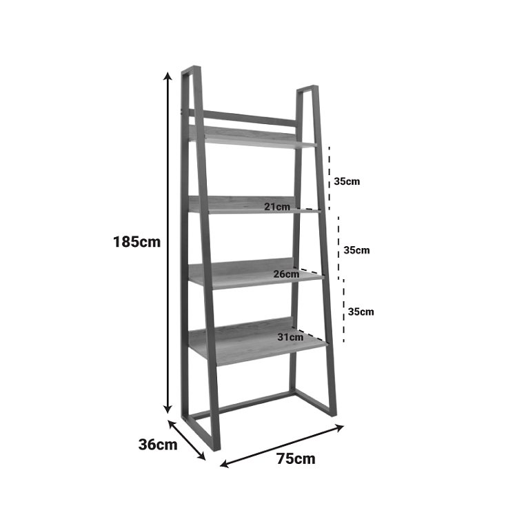 Βιβλιοθήκη Ryder pakoworld καρυδί-μαύρο 75x36x185εκ 197-000064