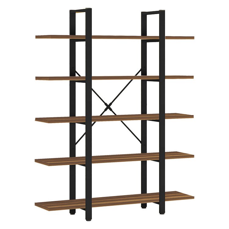 Βιβλιοθήκη Esthon pakoworld καρυδί-μαύρο μέταλλο 120x32x184εκ 197-000228