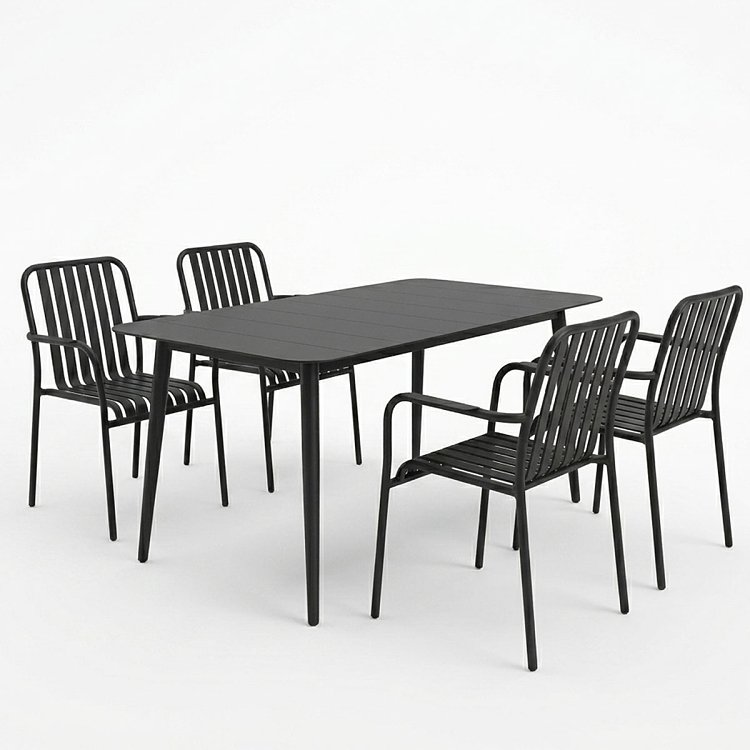 Τραπεζαρία Heven Vista pakoworld σετ 5τεμ μαύρο αλουμίνιο 120x70x72εκ 200-001599