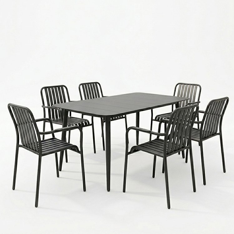 Τραπεζαρία Heven Vista pakoworld σετ 7τεμ μαύρο αλουμίνιο 120x70x72εκ 200-001600