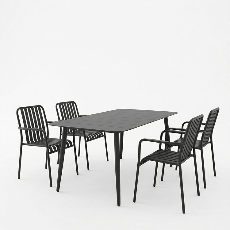 Τραπεζαρία Heven Vista pakoworld σετ 5τεμ μαύρο αλουμίνιο 150x80x72εκ 200-001601