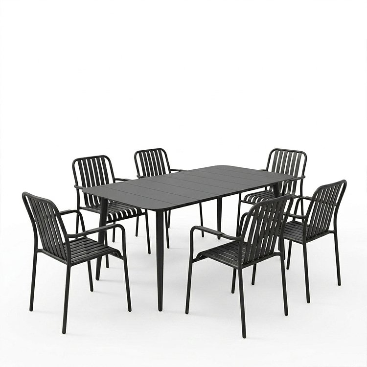 Τραπεζαρία Heven Vista pakoworld σετ 7τεμ μαύρο αλουμίνιο 150x80x72εκ 200-001602