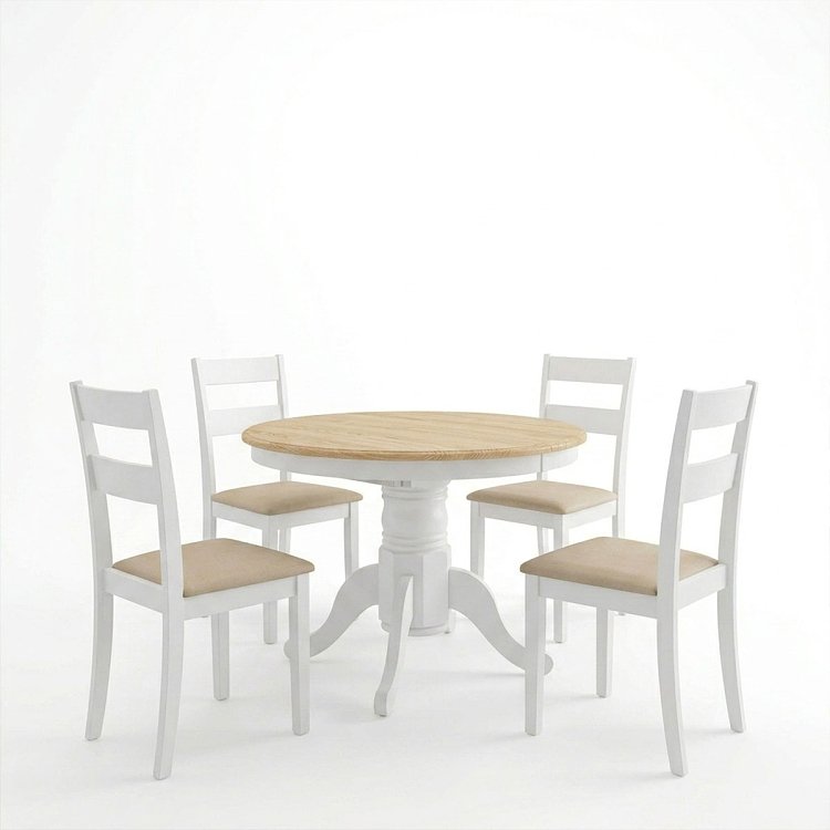 Τραπεζαρία Dallan Lars pakoworld 5τεμ λευκό rubberwood Φ100(+38)x100x75εκ 200-001709