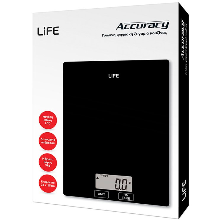 LiFE Accuracy Γυάλινη ψηφιακή ζυγαριά κουζίνας 221-0181