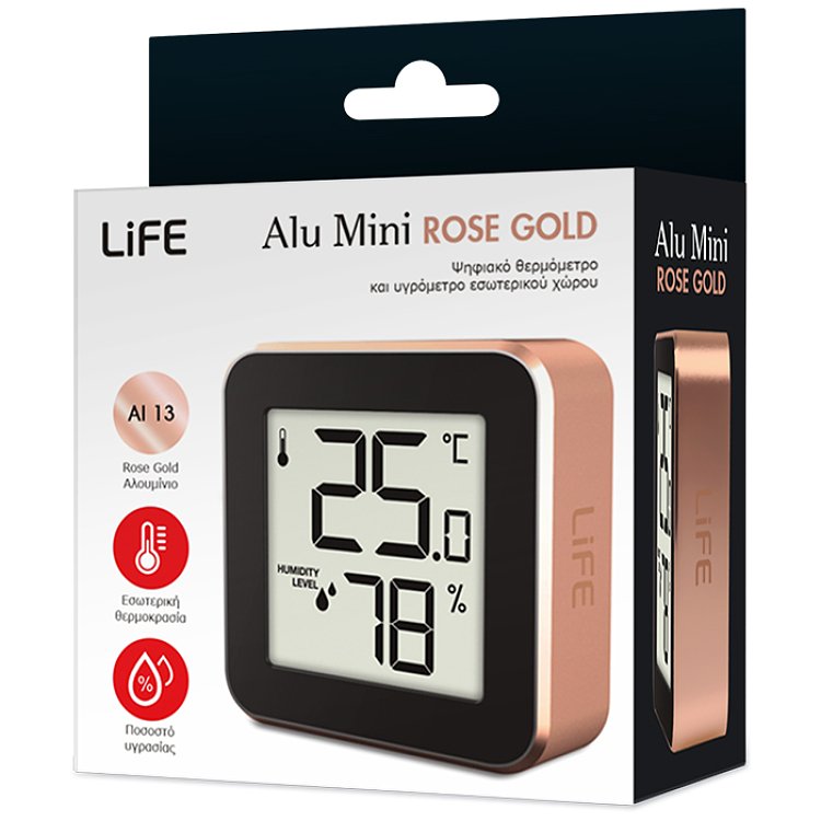 Life Alu Mini 221-0228 Ψηφιακό Θερμόμετρο Υγρόμετρο Ροζ Χρυσό