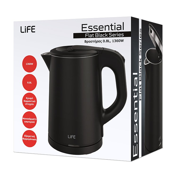 LIFE Essential Βραστήρας Μαύρο 0.8L 221-0322