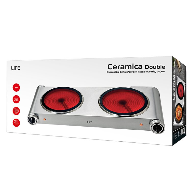 Life CERAMICA Double Επιτραπέζια Διπλή Κεραμική Εστία Inox 2400W 221-0379
